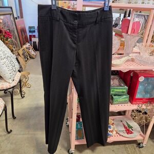 AB Studio Womens Black Pinstripe Straight Leg Dress Pants Work Trousers Size 10